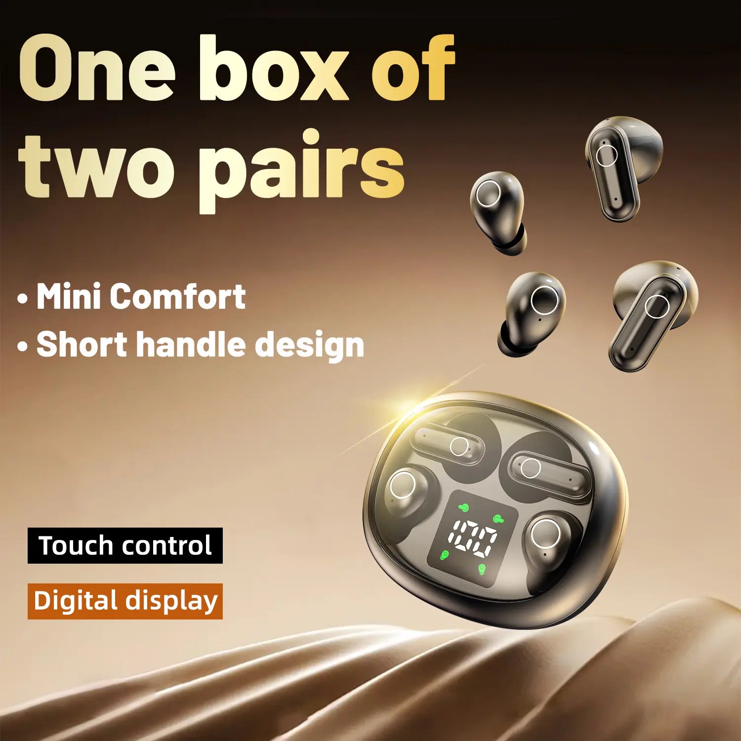 MSHUKCOE Wireless Bluetooth Headphones，Tiny Size Invisible Earbuds，Waterproof Headsets，With Mic，Sleep and Sports Earphones Set, 2 Pairs, Mini and Short Handle Design，For Work Sport Sleeping Summerwins