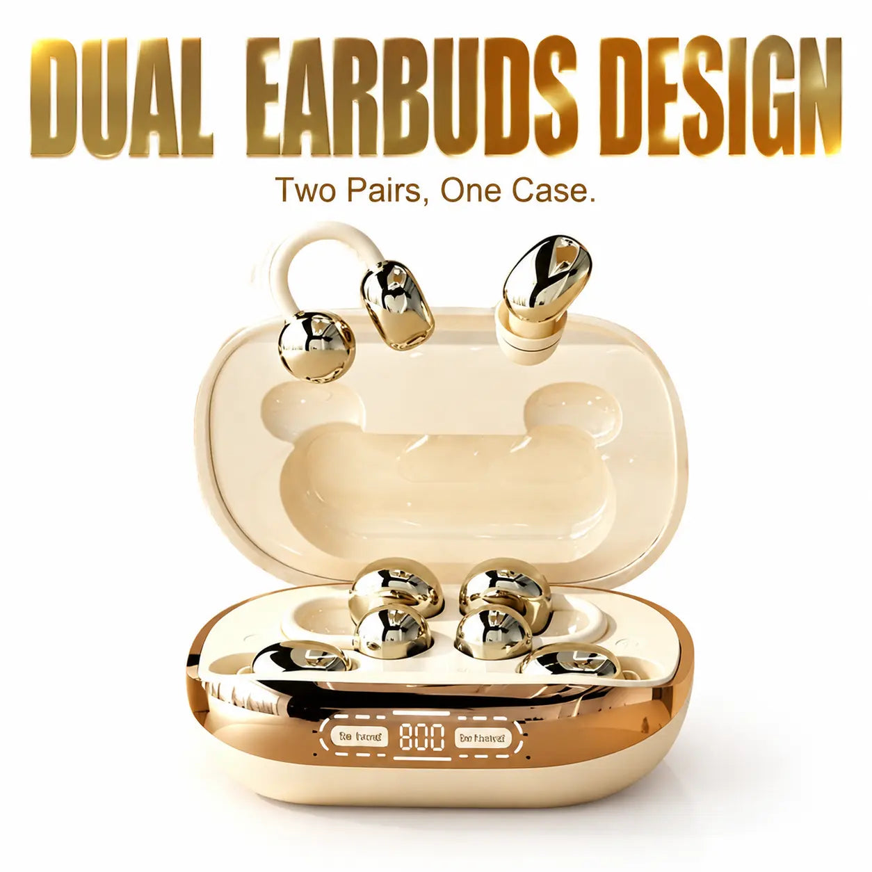 [Two Pairs of Wireless Earbuds] Comes with a Power Bank Charging Case; In-Ear and Clip-On Styles; Supports Reverse Phone Charging; Suitable for Both Exercise and Sleep; Bluetooth Music and Calls; Compatible with Android and Ios Systems.