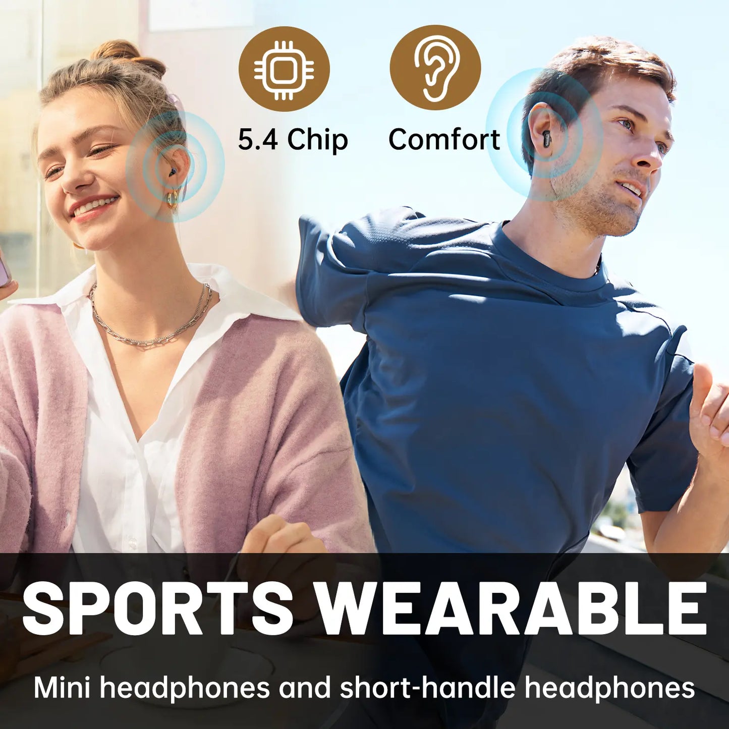 MSHUKCOE Wireless Bluetooth Headphones，Tiny Size Invisible Earbuds，Waterproof Headsets，With Mic，Sleep and Sports Earphones Set, 2 Pairs, Mini and Short Handle Design，For Work Sport Sleeping Summerwins