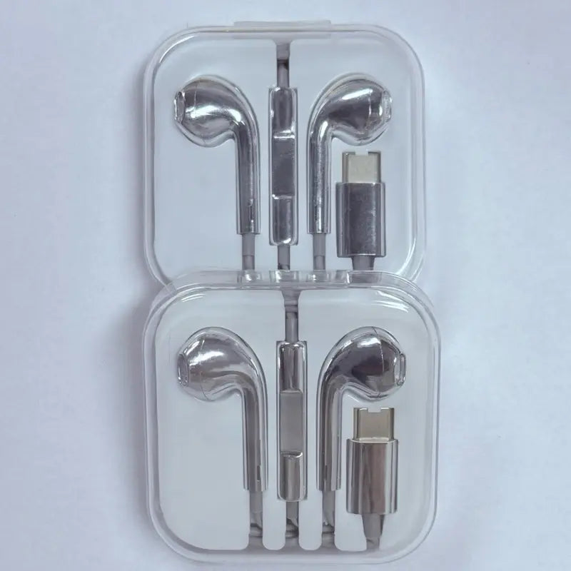 Wired Earbuds with Chrome Finish, Type C Functional, Y2K Trendy Portable Electronic Audio Headphones
