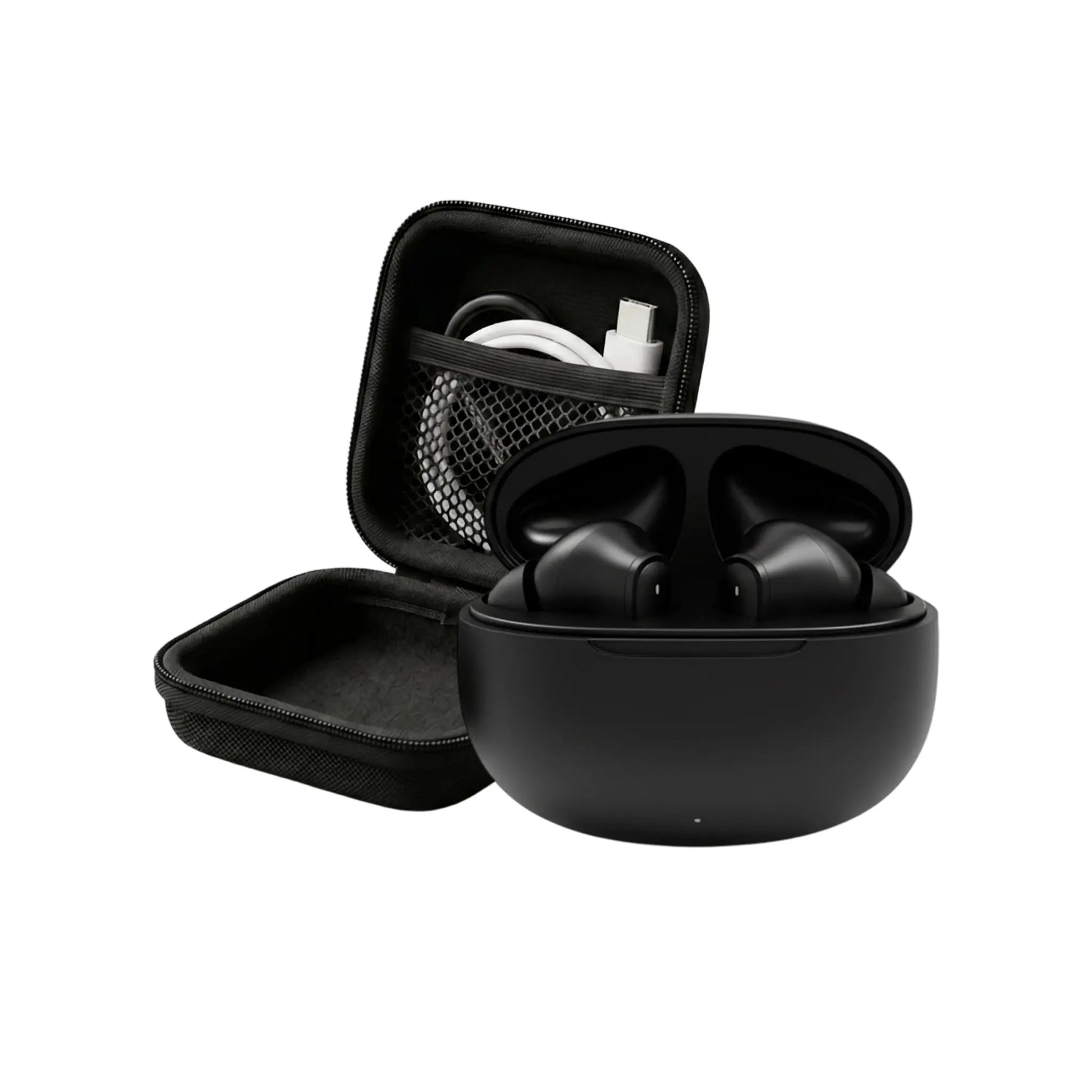 Wireless Noise-Cancelling Bluetooth In-Ear Headphones with Chargeable Audio Accessories, Metal Chain Hook Shock-Absorbing Headset Carrying Case with Clips, Electronic Travel Essentials