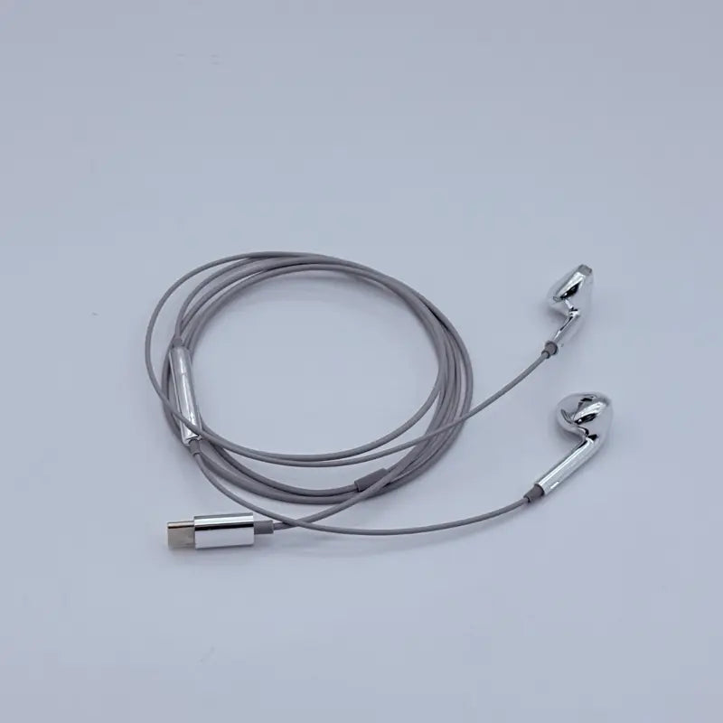 Wired Earbuds with Chrome Finish, Type C Functional, Y2K Trendy Portable Electronic Audio Headphones