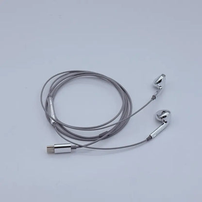 Wired Earbuds with Chrome Finish, Type C Functional, Y2K Trendy Portable Electronic Audio Headphones