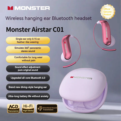 Monster Ear Buds - Bluetooth Headphones with Zero‑Gravity Titanium Ear‑Hook Design, Noise Isolation, 165H Playtime Wireless Earbuds Headset Bluetooth 6.0,Waterproof & Sweatproof, Ideal for Electronic Gifts for Men and Women - Summerwins - Dealsforyoudays