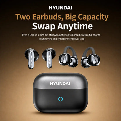 HYUNDAI G46 Dual Earbuds 2-In-1 Wireless Headphones, One Charging Case with In-Ear & Clip-On Earbuds, Perfect for Couples, Long Battery Life, Bluetooth 6.0, Comfortable Fit, HD Stereo Sound for Music & Calls, Compatible with Android & Ios
