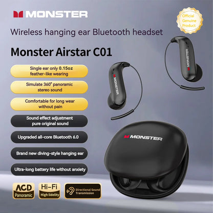 Monster Ear Buds - Bluetooth Headphones with Zero‑Gravity Titanium Ear‑Hook Design, Noise Isolation, 165H Playtime Wireless Earbuds Headset Bluetooth 6.0,Waterproof & Sweatproof, Ideal for Electronic Gifts for Men and Women - Summerwins - Dealsforyoudays