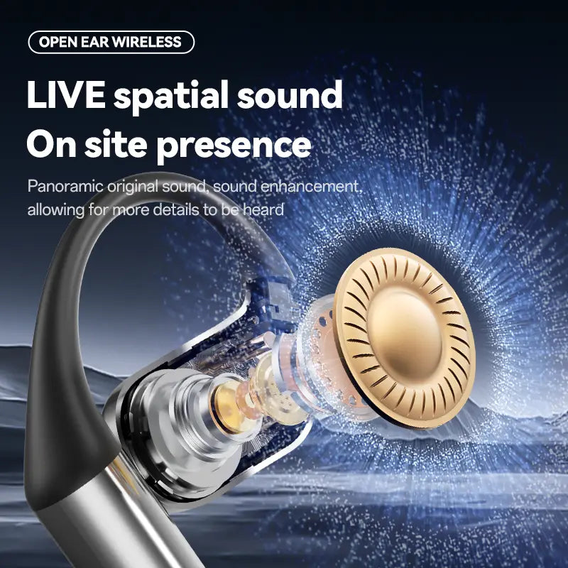 Open Ear Wireless Headphones - Bluetooth 5.4 Audio Headset, 360-Degree Panoramic Cinema-Grade Sound, IPX5 Water Resistant, LED Display, Noise Reduction, Long Battery Life for Meeting, Driving