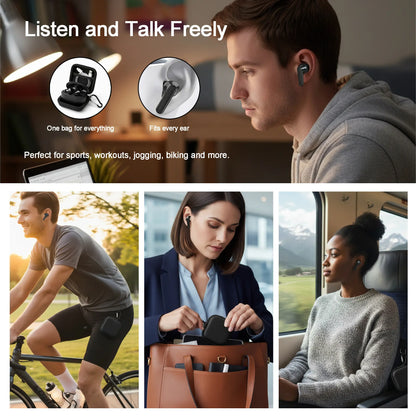 Wireless Noise-Cancelling Bluetooth In-Ear Headphones with Chargeable Audio Accessories, Metal Chain Hook Shock-Absorbing Headset Carrying Case with Clips, Electronic Travel Essentials