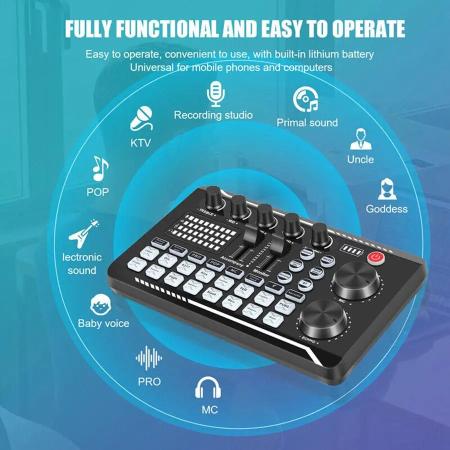 Live Sound Card Audio Interface with DJ Mixer Effects & Voice Changerr, Podcast Production Studio Equipment for Streaming (Not Compatible with XBOX)