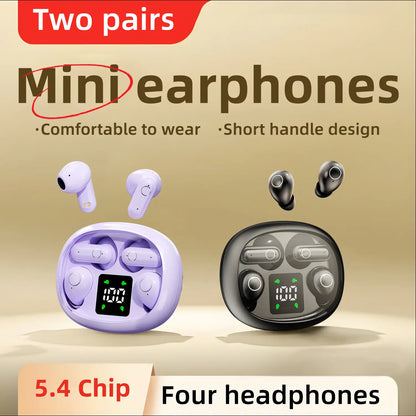 MSHUKCOE Wireless Bluetooth Headphones，Tiny Size Invisible Earbuds，Waterproof Headsets，With Mic，Sleep and Sports Earphones Set, 2 Pairs, Mini and Short Handle Design，For Work Sport Sleeping Summerwins