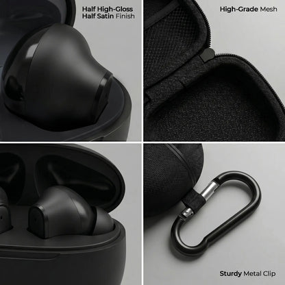 Wireless Noise-Cancelling Bluetooth In-Ear Headphones with Chargeable Audio Accessories, Metal Chain Hook Shock-Absorbing Headset Carrying Case with Clips, Electronic Travel Essentials