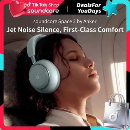 Soundcore Space 2 by Anker, Active Noise Cancelling Headphones, Comfortable Fit, 50H Playtime, LDAC Hires Wireless Audio, Dual Connection, Clear Calls, Bluetooth 6.1, Nap Mode, Wearing Detection #Dealsforyoudays, #Summerwins