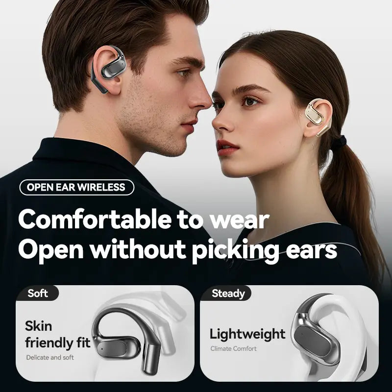 Open Ear Wireless Headphones - Bluetooth 5.4 Audio Headset, 360-Degree Panoramic Cinema-Grade Sound, IPX5 Water Resistant, LED Display, Noise Reduction, Long Battery Life for Meeting, Driving