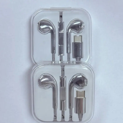 Wired Earbuds with Chrome Finish, Type C Functional, Y2K Trendy Portable Electronic Audio Headphones