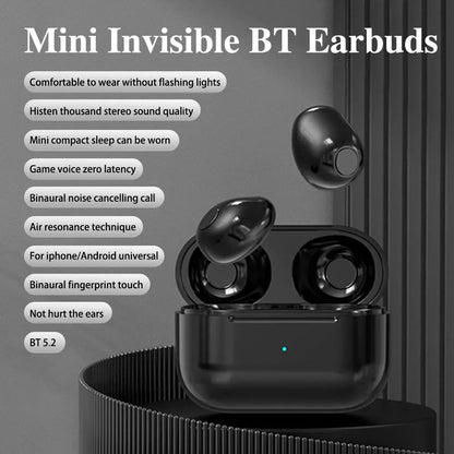 2026 Invisible Earphones Mini Headphones V5.2 Bluetooth TWS In-Ear Earbuds Noise Reduction Wireless Sleep In-Ear Earbuds with Micr