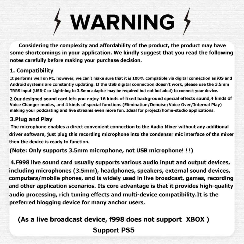 Live Sound Card Audio Interface with DJ Mixer Effects & Voice Changerr, Podcast Production Studio Equipment for Streaming (Not Compatible with XBOX)