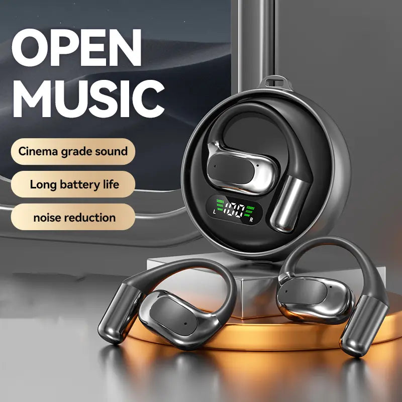 Open Ear Wireless Headphones - Bluetooth 5.4 Audio Headset, 360-Degree Panoramic Cinema-Grade Sound, IPX5 Water Resistant, LED Display, Noise Reduction, Long Battery Life for Meeting, Driving