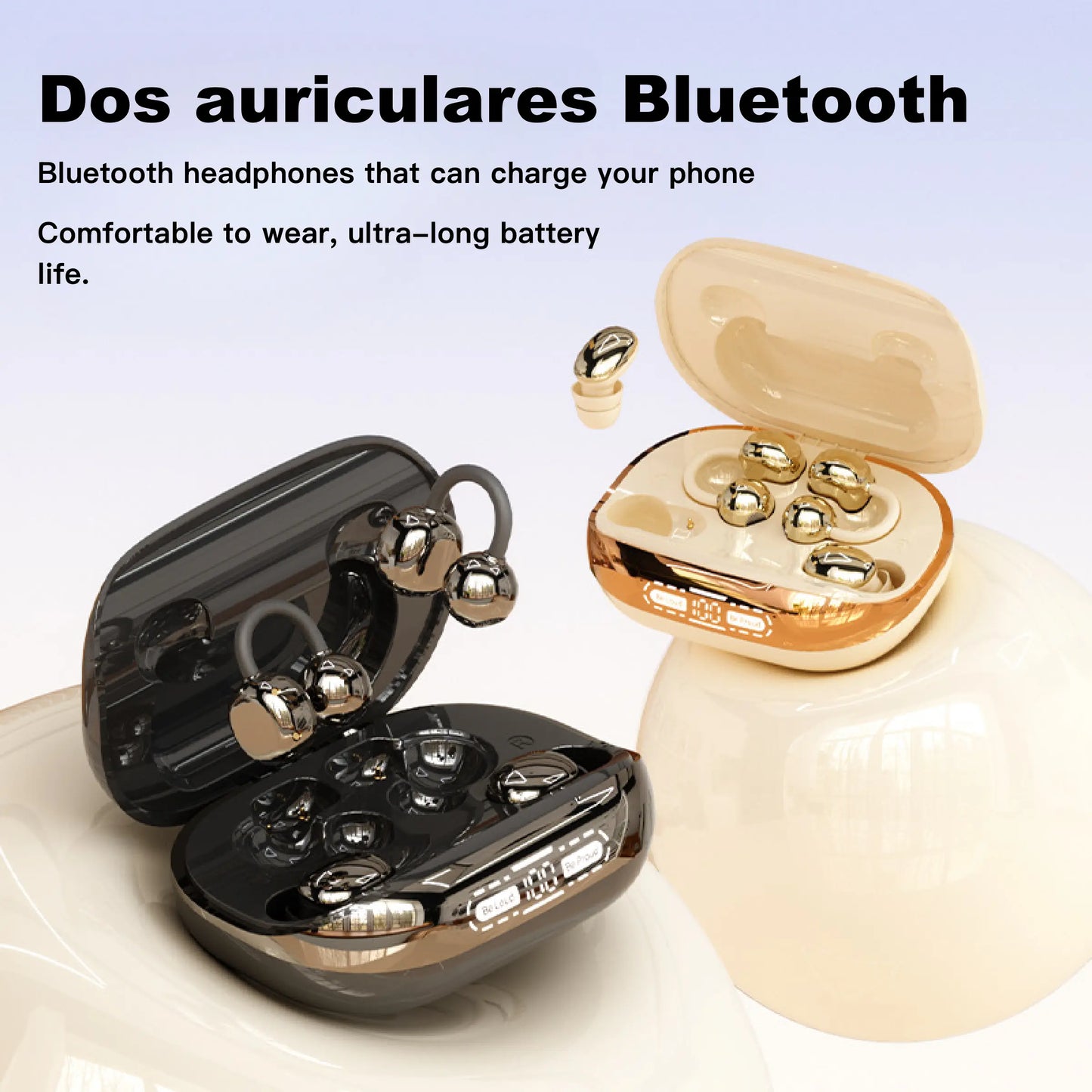 [Two Pairs of Wireless Earbuds] Comes with a Power Bank Charging Case; In-Ear and Clip-On Styles; Supports Reverse Phone Charging; Suitable for Both Exercise and Sleep; Bluetooth Music and Calls; Compatible with Android and Ios Systems.